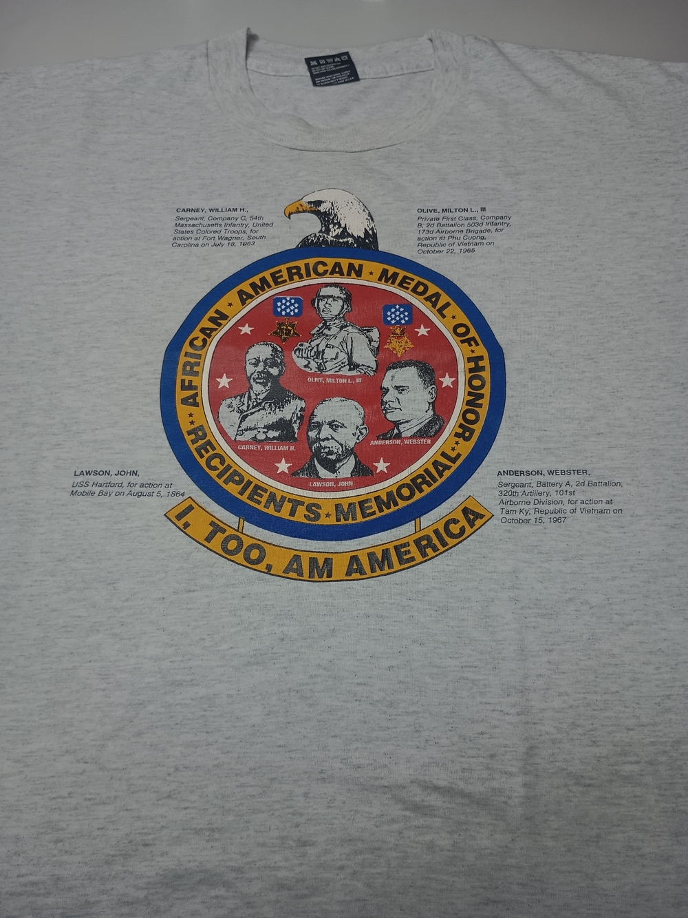 Fruit Of The Loom Single Stitch Vintage African American Medal Of Honor T Shirt